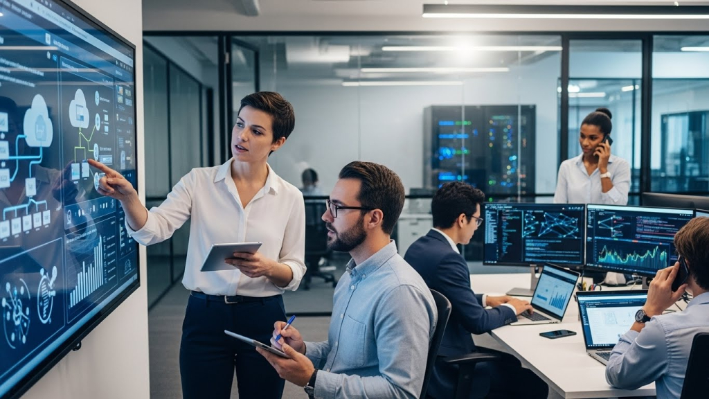 Team reviewing a cloud migration architecture